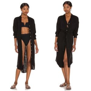 l*space Black Button-Front Long Swim Coverup